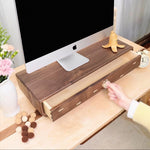 Solid wood monitor stand with drawers and minimalist design