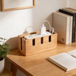 Solid wood organizer box for hiding power strips and cables