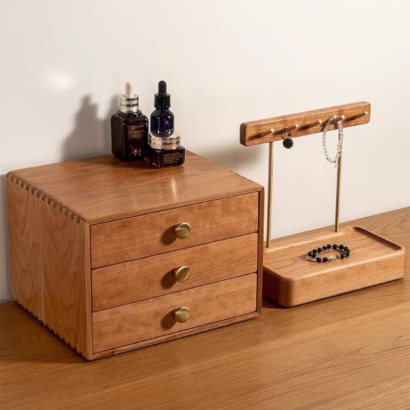 Solid wood organizer with three drawers and minimalist design