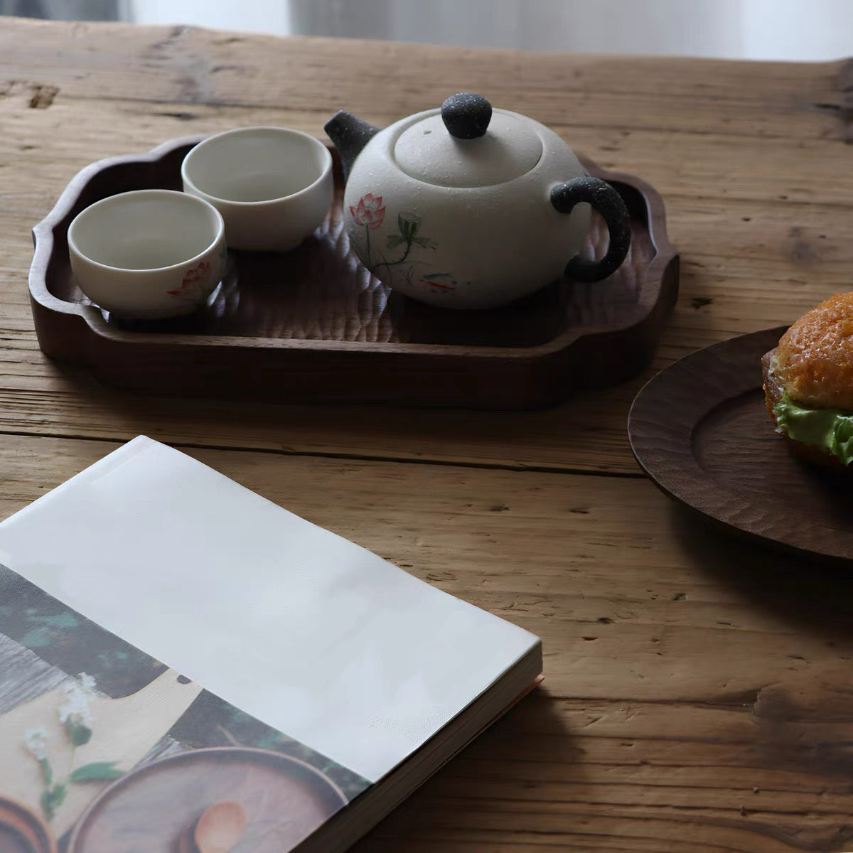 Solid wood serving platter for coffee and tea moments