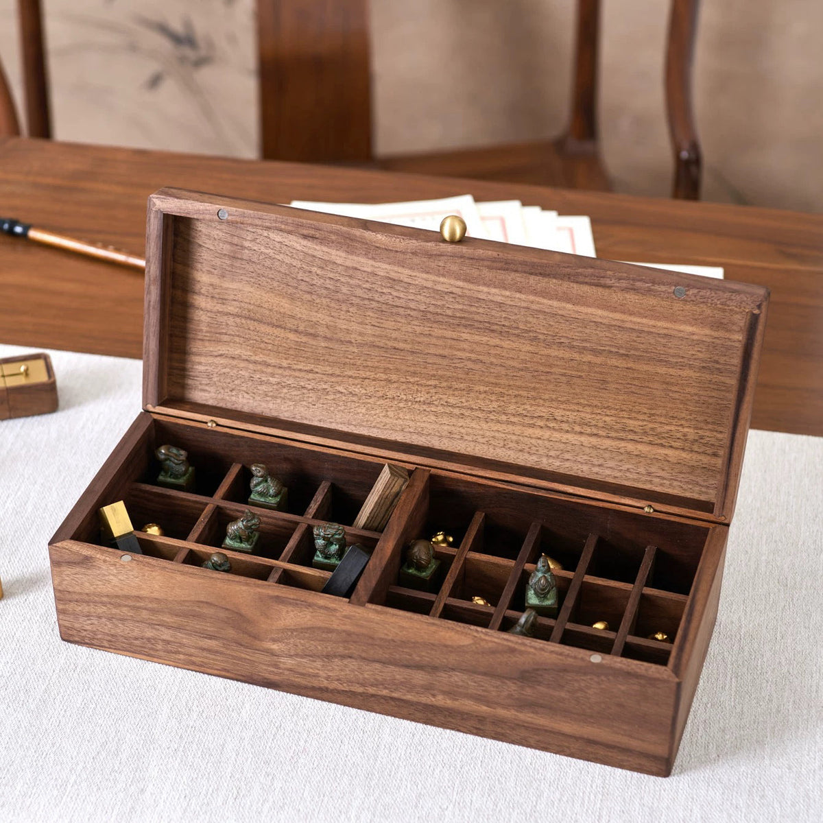 Solid wood storage box for jewelry tools and essentials