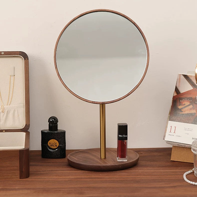 Solid wood tabletop mirror with arc design
