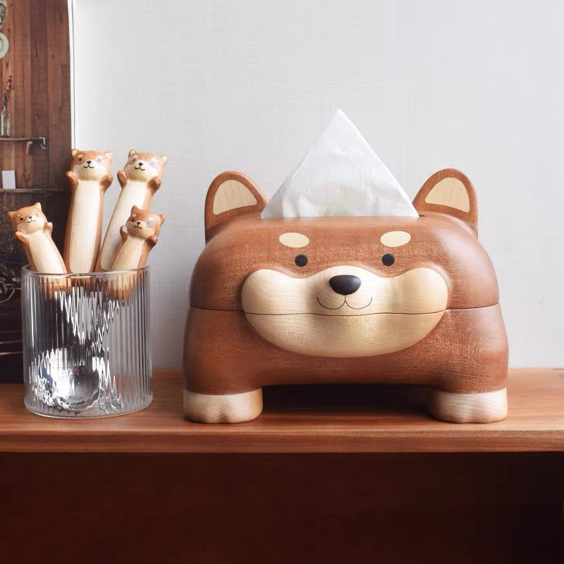 Solid wood tissue holder with cute animal inspired shape