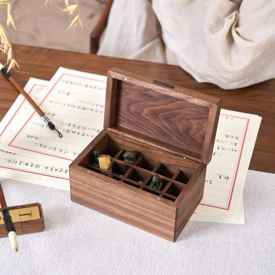 Sorter wooden organizer box made from natural walnut wood