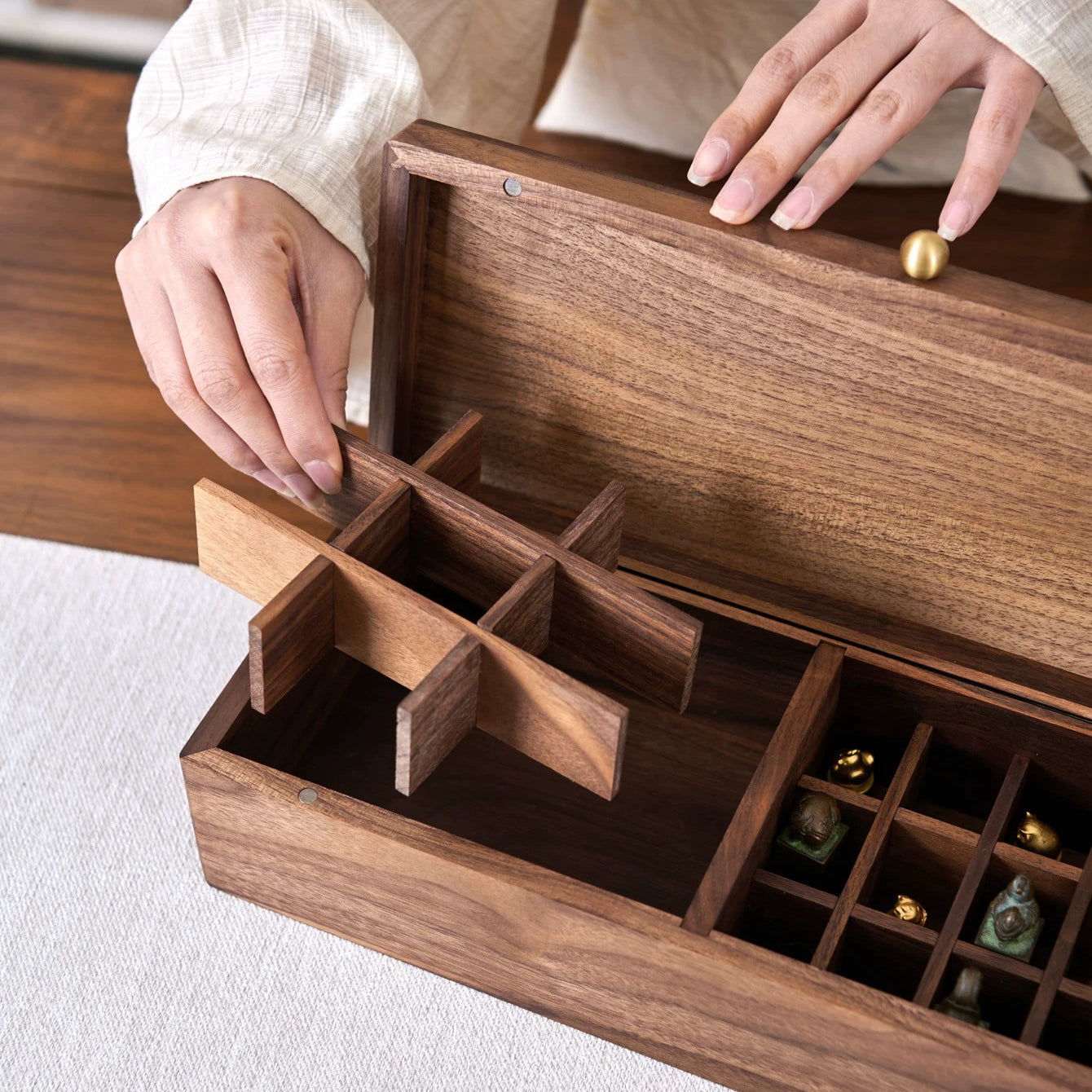 Sorter wooden storage box made from natural walnut wood