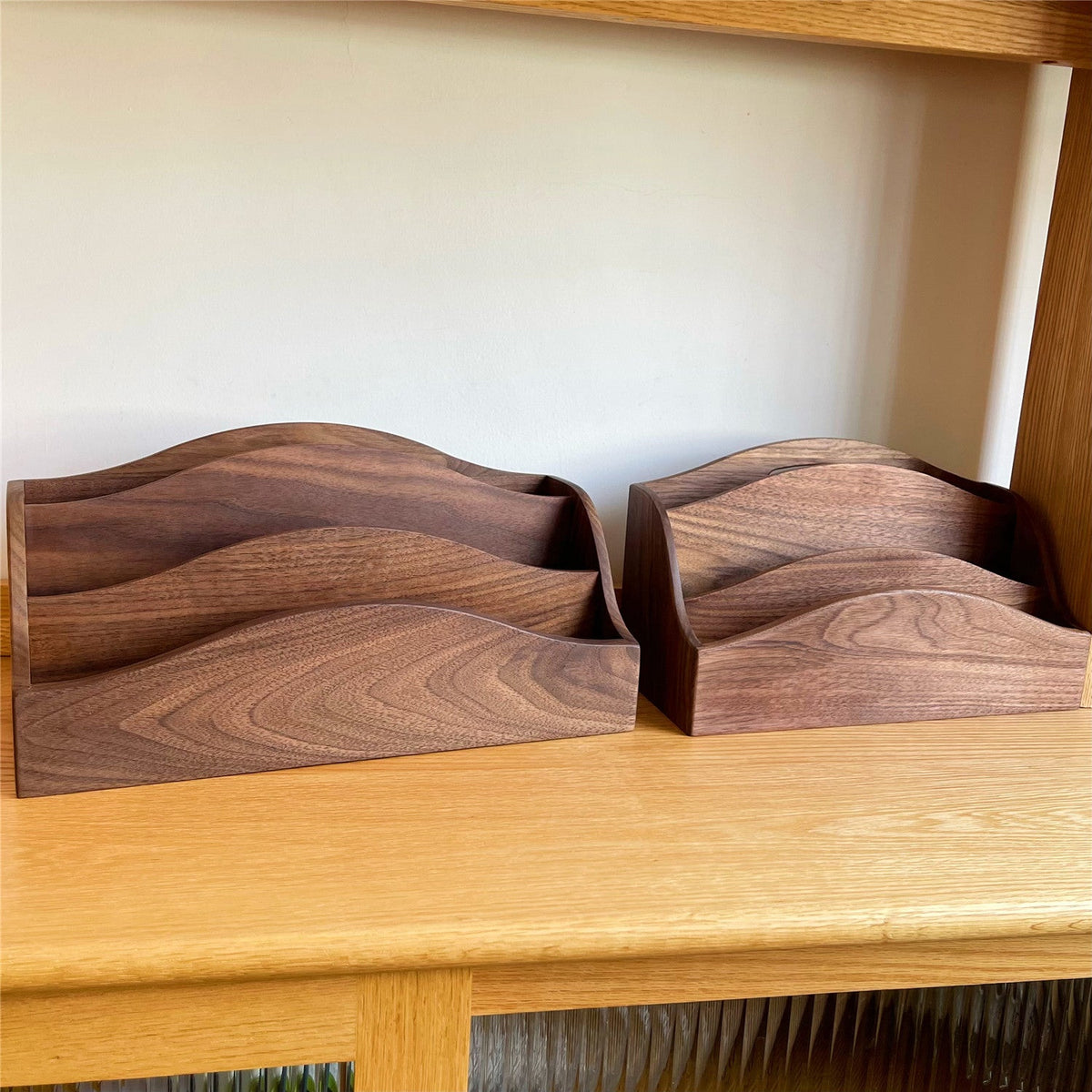 Soundwave wooden record holder made from natural walnut wood