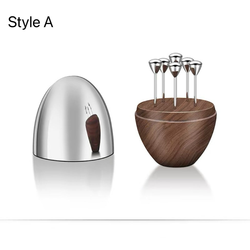 Stylish appetizer picks with walnut handles for tabletop use