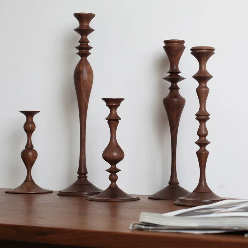 Taper wooden candle holder made from natural walnut wood