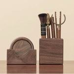 Natural walnut tea ceremony tools with smooth grain finish