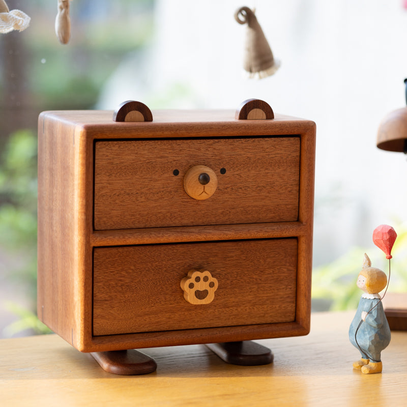 Teddy Solid Wood Desktop Cabinet with Two Drawers