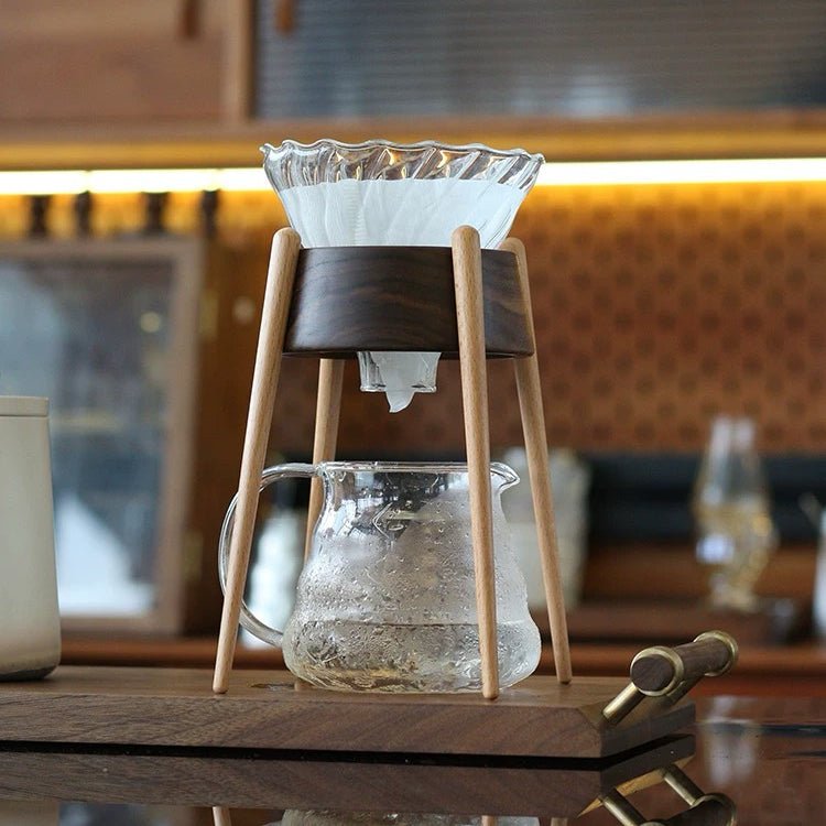 Tripod Solid Walnut Pour-Over Coffee Stand with V60 Glass Dripper
