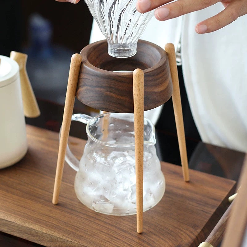Tripod wooden coffee stand made from natural walnut wood