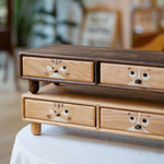 Twin Kitties Solid Wood Monitor Stand with Drawers