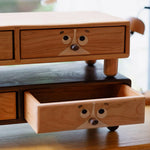 Twin kitties wooden monitor riser made from natural solid wood