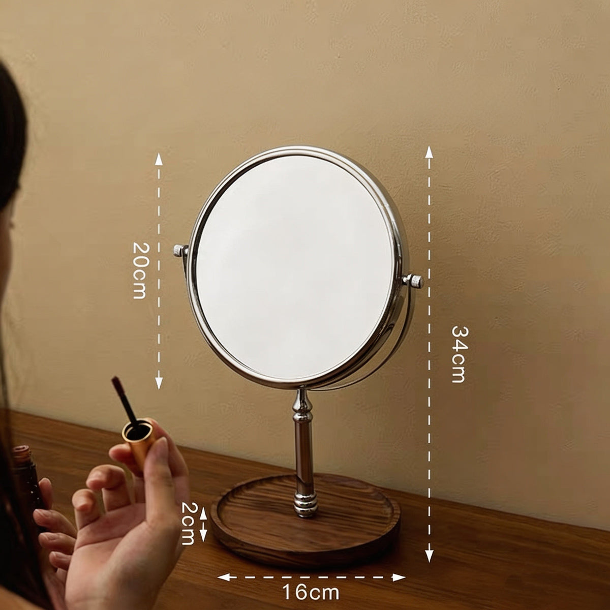 Walnut LED tabletop mirror for a refined daily routine