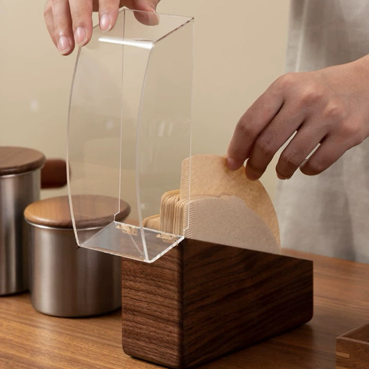 Solid walnut V60 coffee filter paper holder with minimalist design