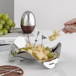 Walnut and stainless steel fruit pick set for desserts and snacks