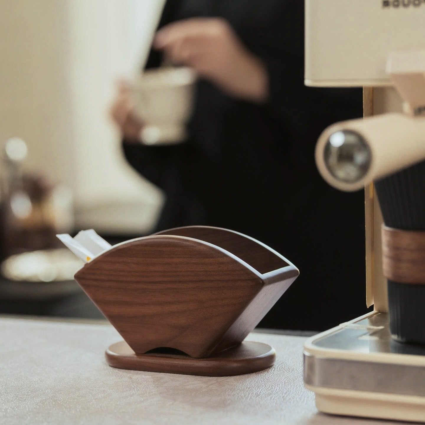 Minimalist walnut coffee accessory for home brewing station