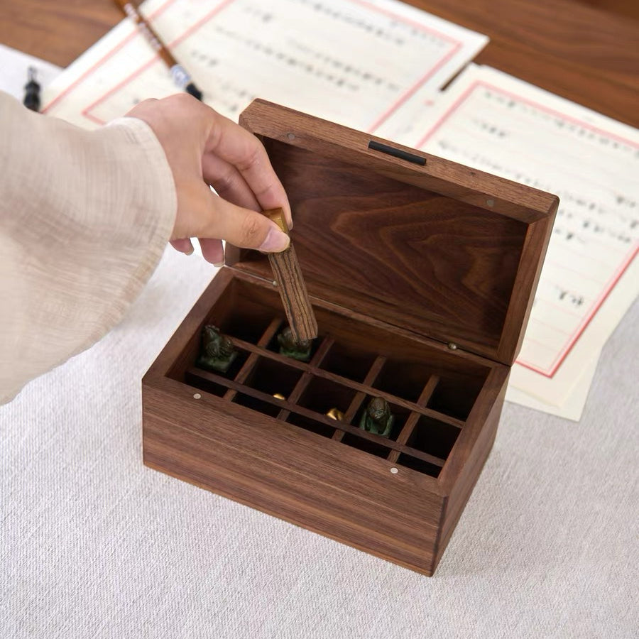 Walnut compartment box with lid for neat organization