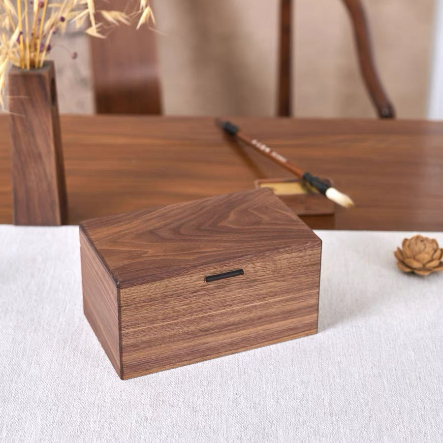 Solid walnut compartment storage box with lid design