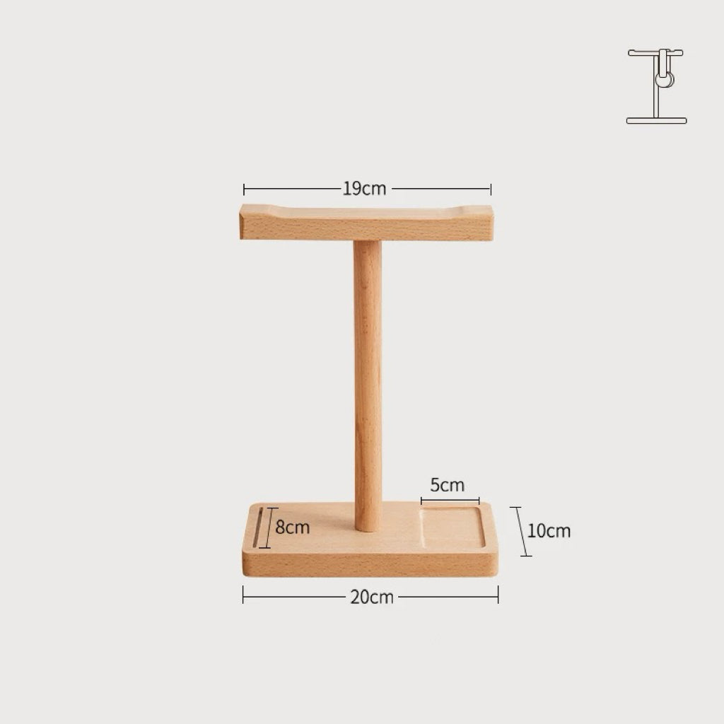 Solid walnut headset stand for desk and workspace setup