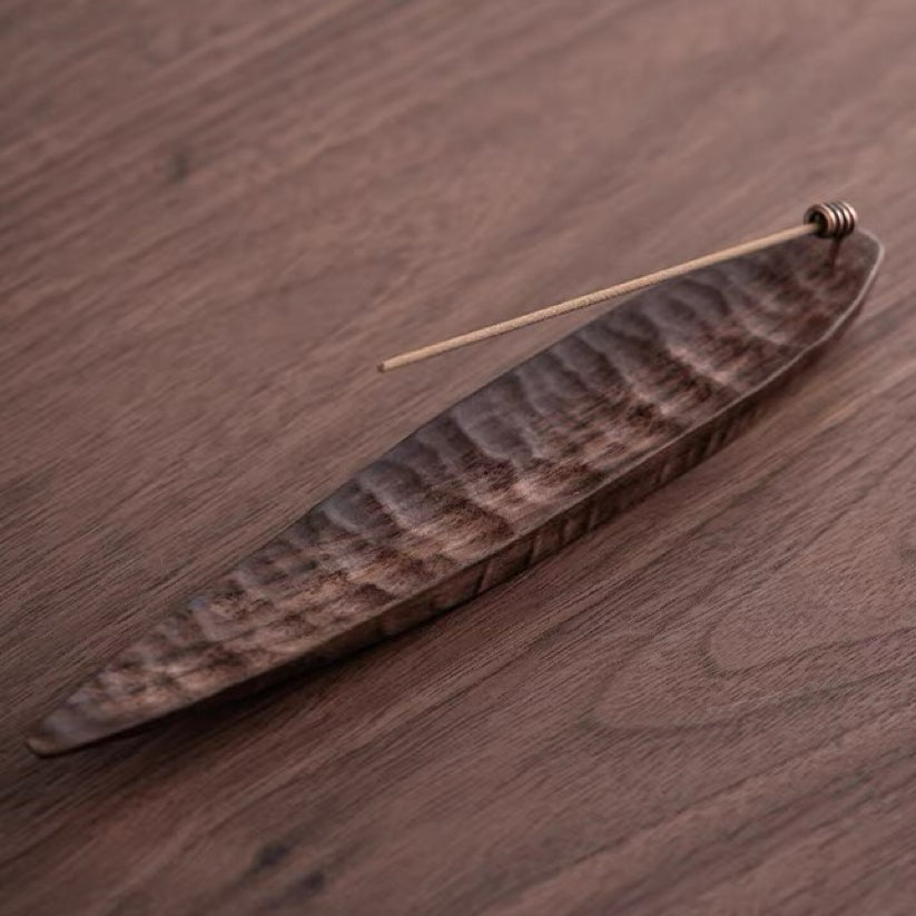 Solid walnut incense burner with minimalist design