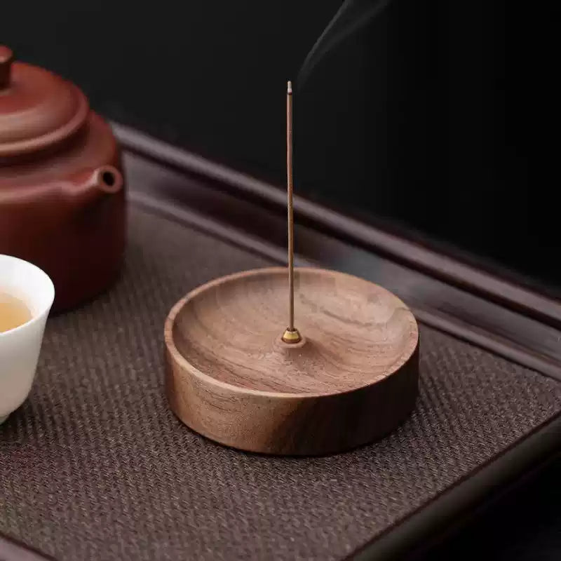 Solid walnut incense holder with minimalist design