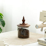 Walnut lid glass canister for countertop organization