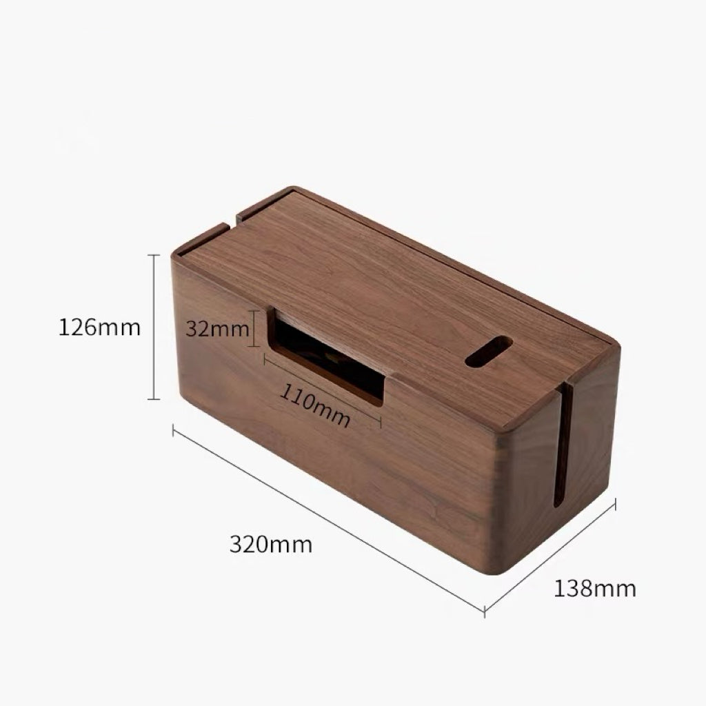 Solid walnut power strip cover for desk and home organization