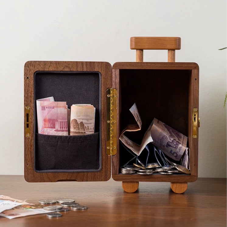 Walnut savings box for desk and room decoration
