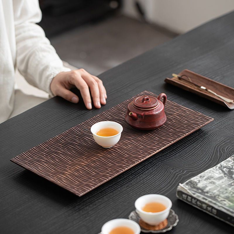 Solid walnut serving tray for tea and beverage use