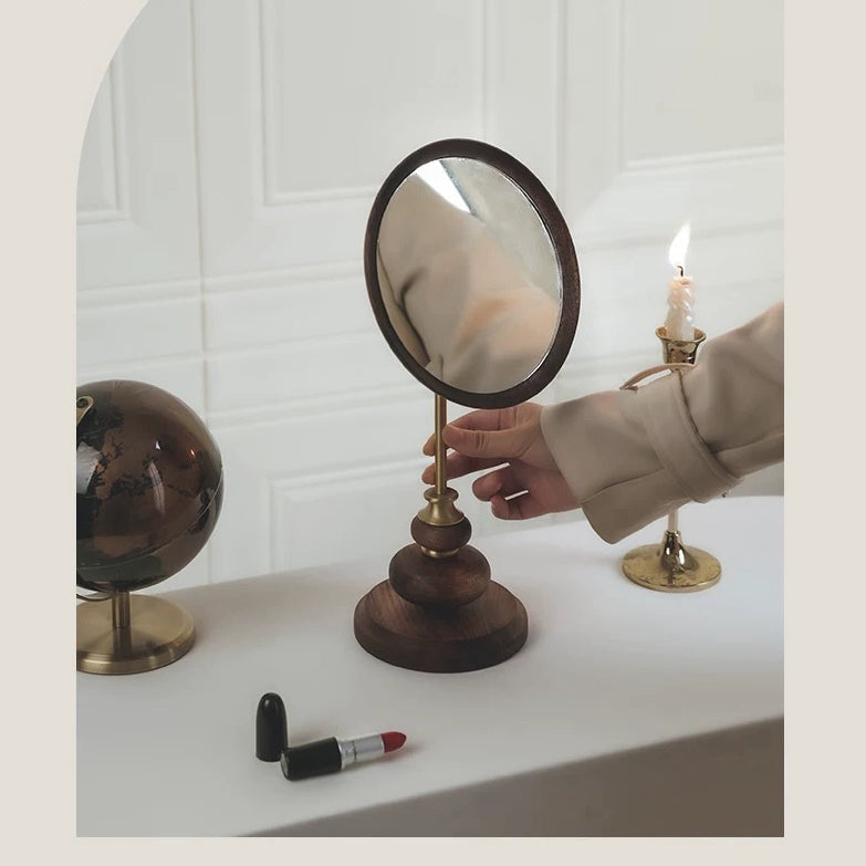 Solid walnut tabletop mirror with minimalist design