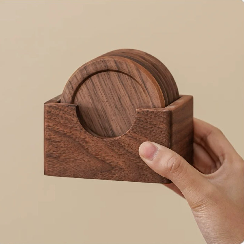Solid walnut tea ceremony set with minimalist design