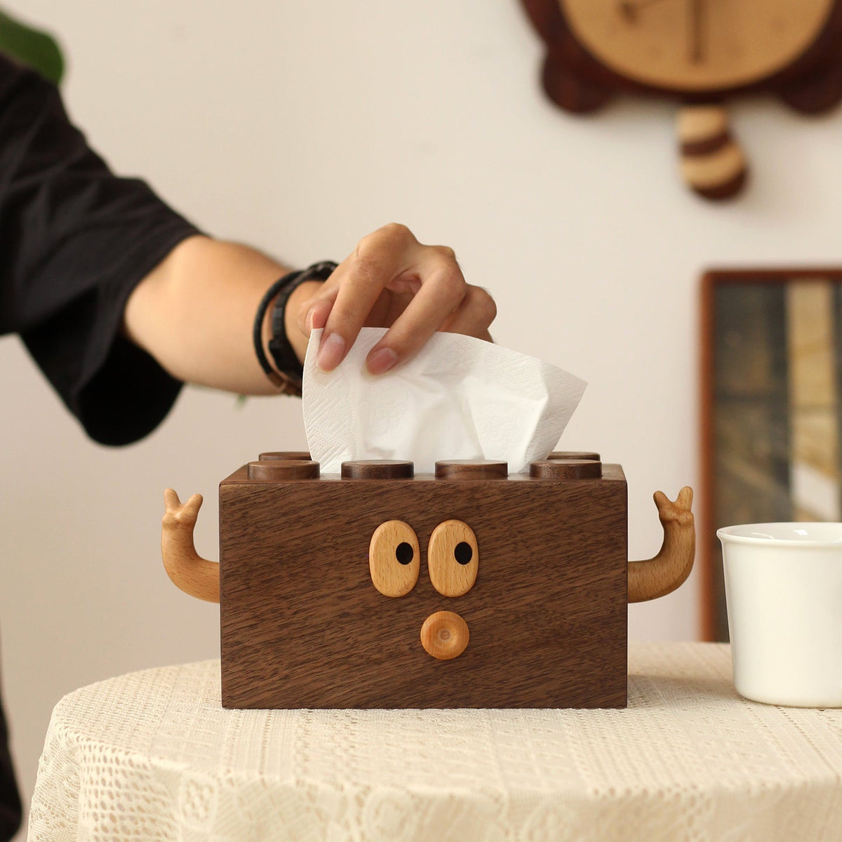 Solid walnut tissue box cover for home and office decor