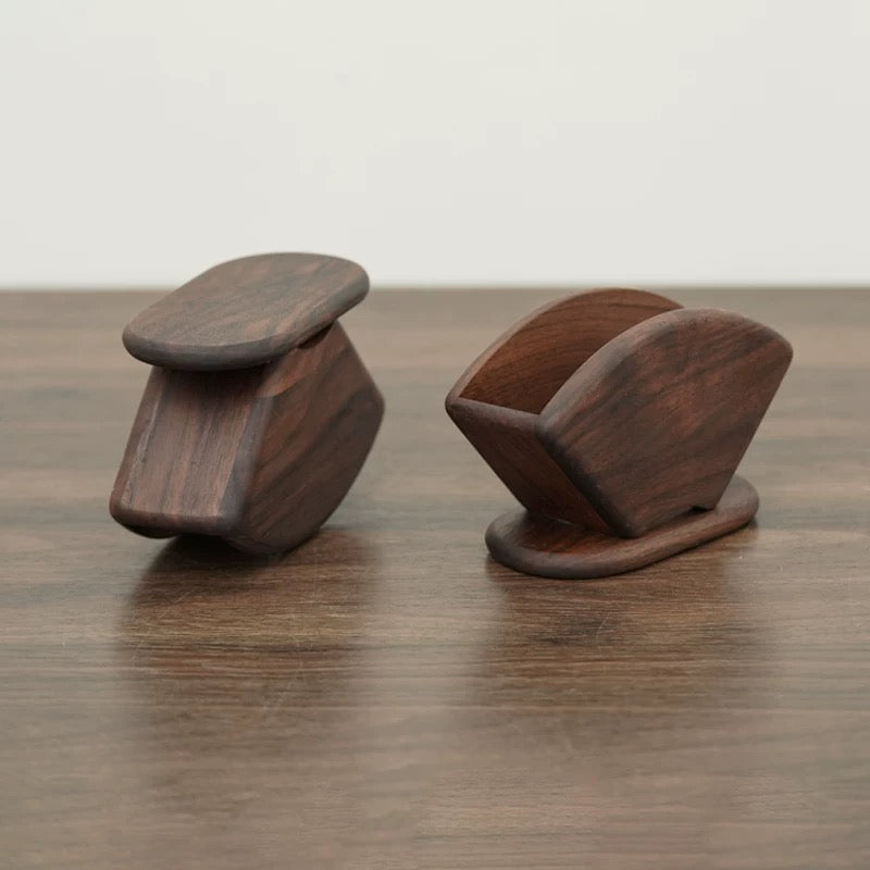 Natural wood coffee filter holder with smooth walnut grain finish