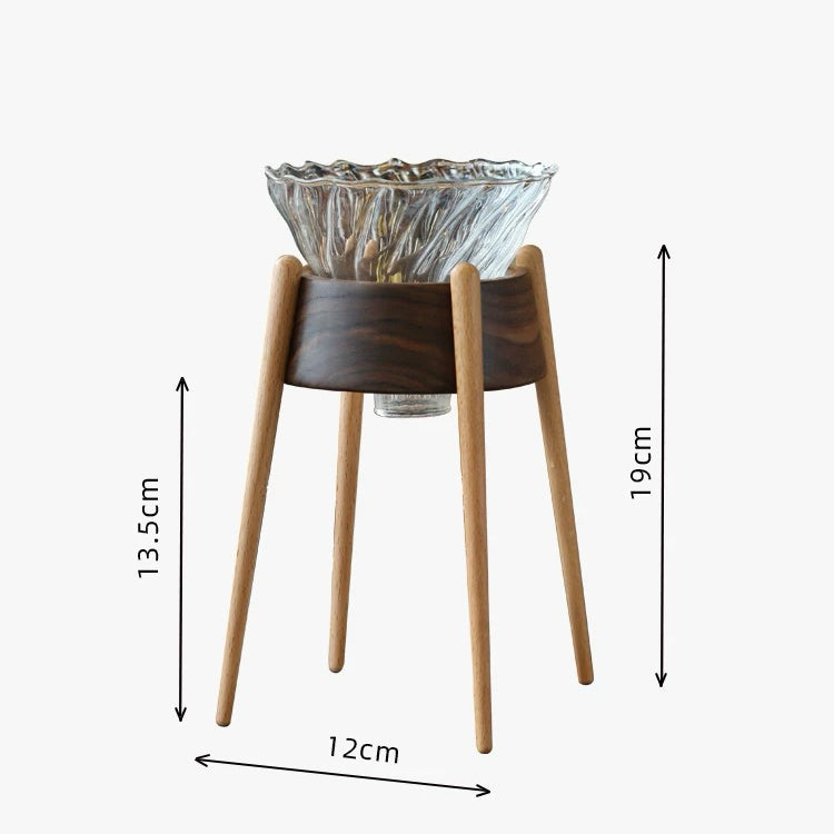 Wooden coffee dripper stand with glass filter design
