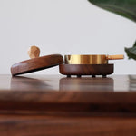 Wooden covered ashtray with elegant natural texture