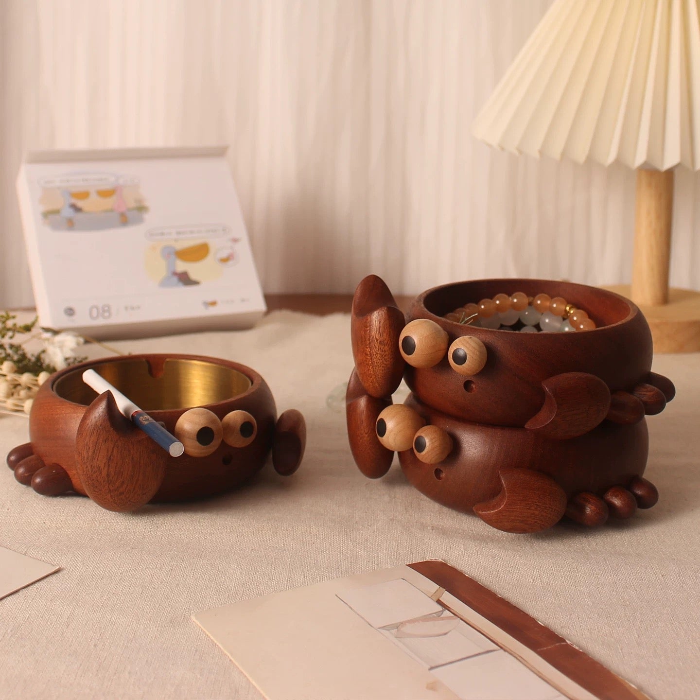 Wooden crab ashtray with functional and collectible design