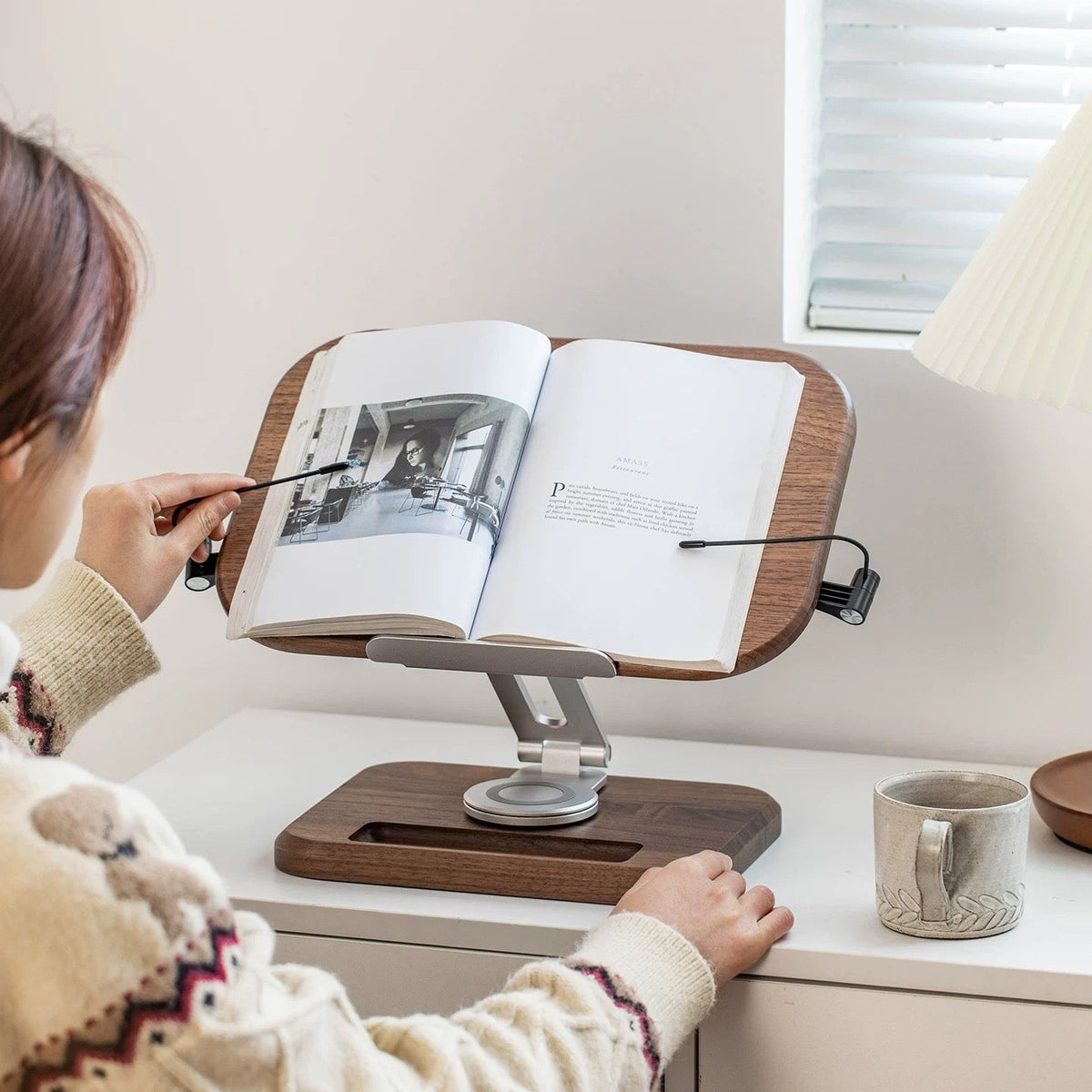 Wooden desktop book stand for comfortable reading position