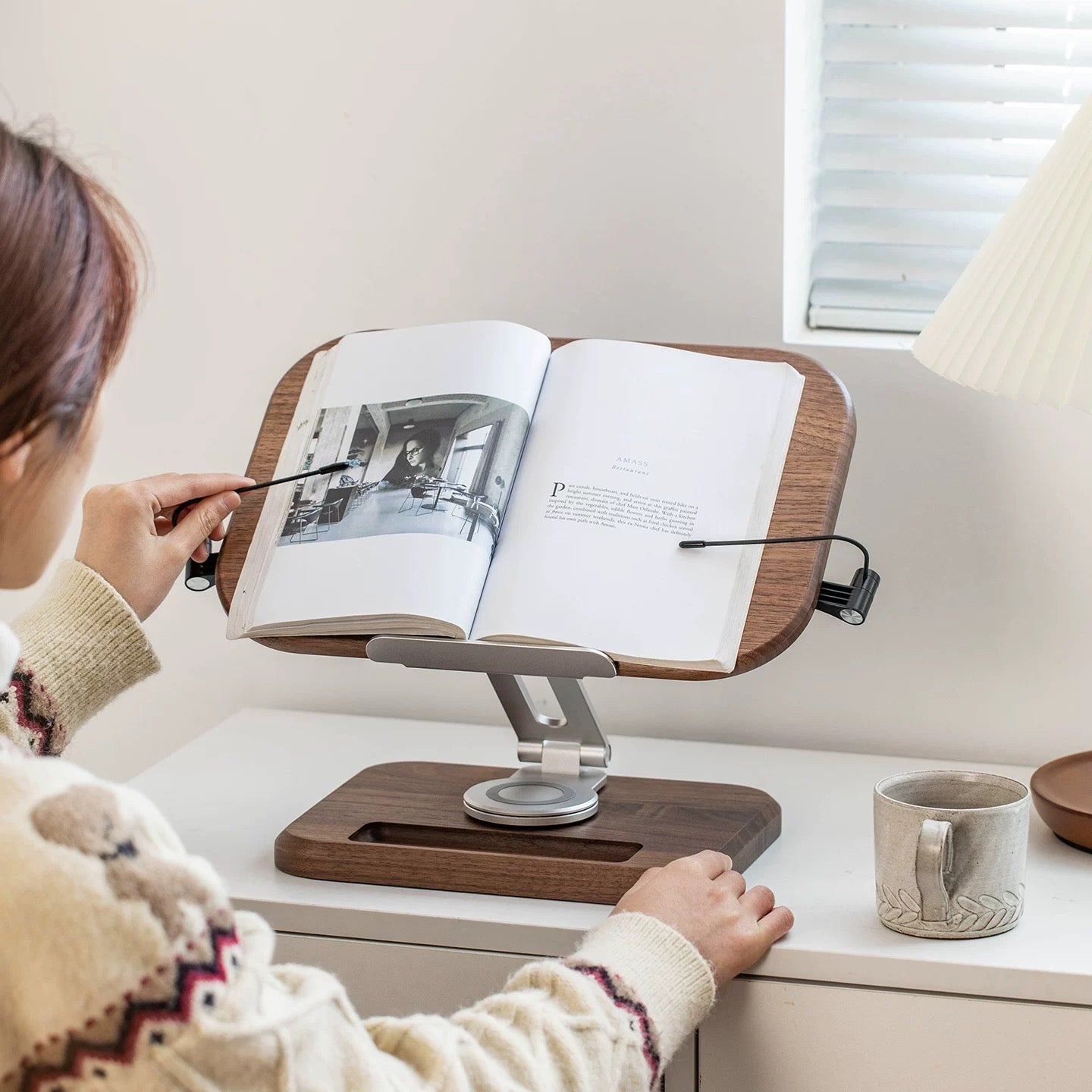 Wooden desktop book stand for comfortable reading position