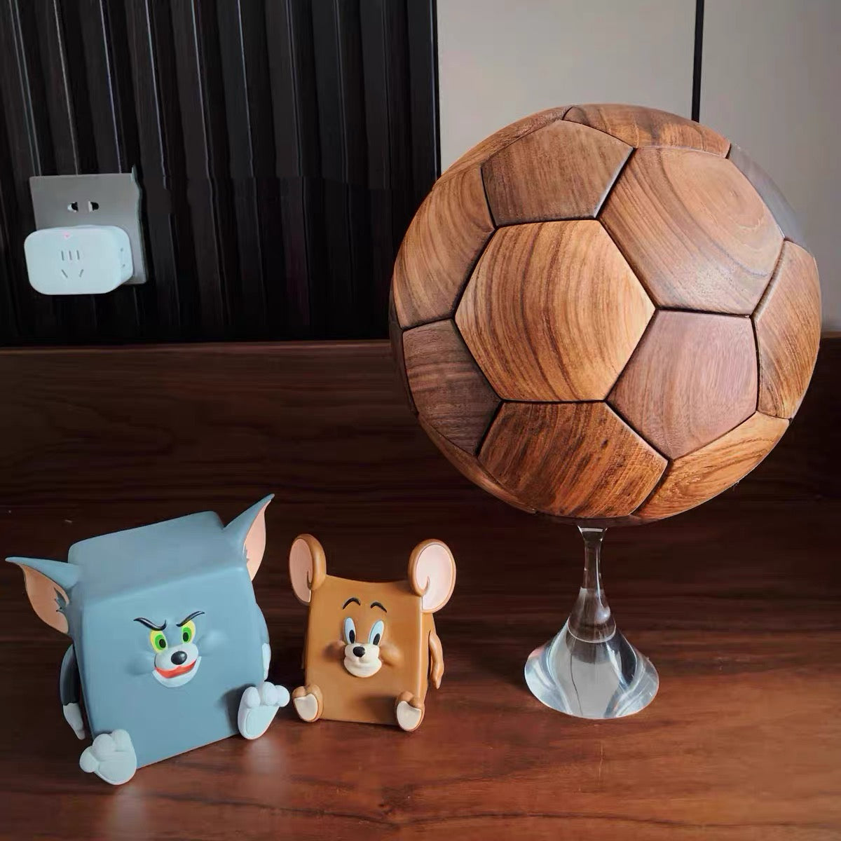 Wooden football brain teaser for entertainment and display