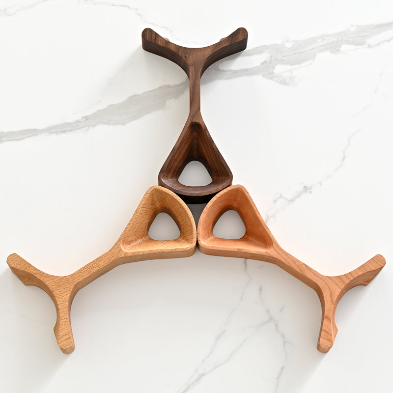Wooden headphone rack for organized desktop storage