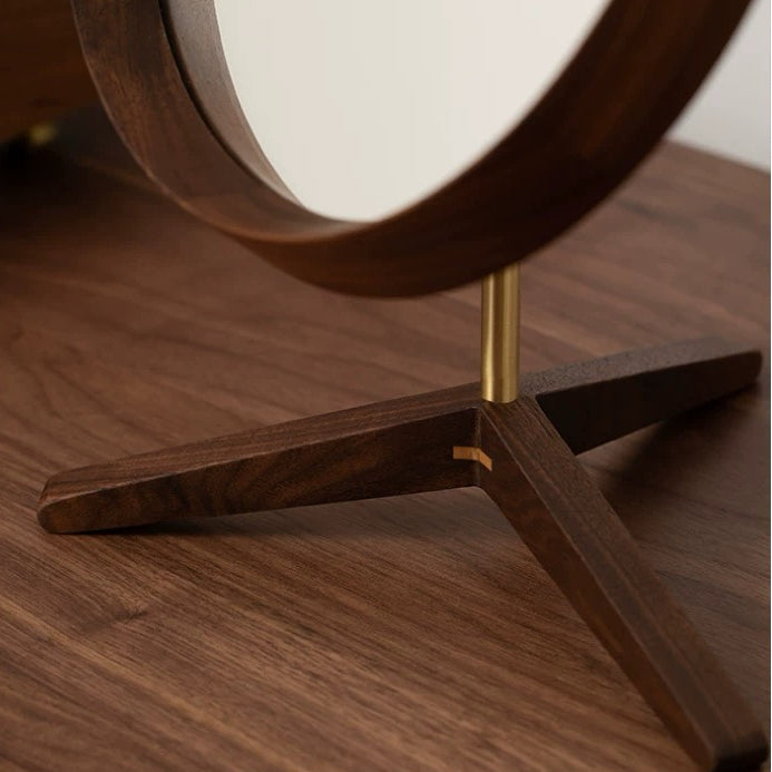 Wooden illuminated mirror for daily grooming and skincare