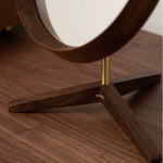 Wooden illuminated mirror for daily grooming and skincare
