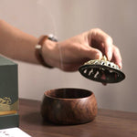Wooden incense burner with elegant lotus inspired design