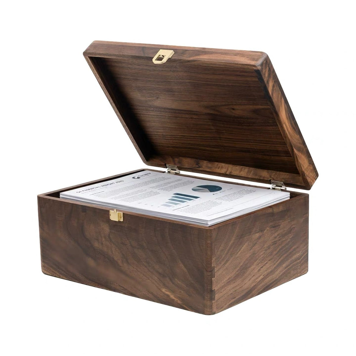 Wooden keepsake box with secure lid design