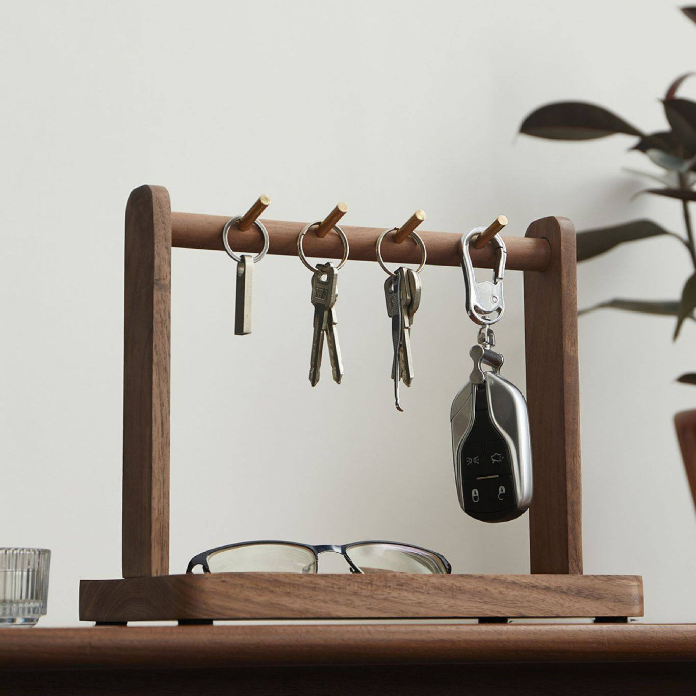 Wooden key organizer stand for entryway and desktop use