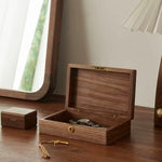 Wooden lockable storage box for jewelry documents and essentials