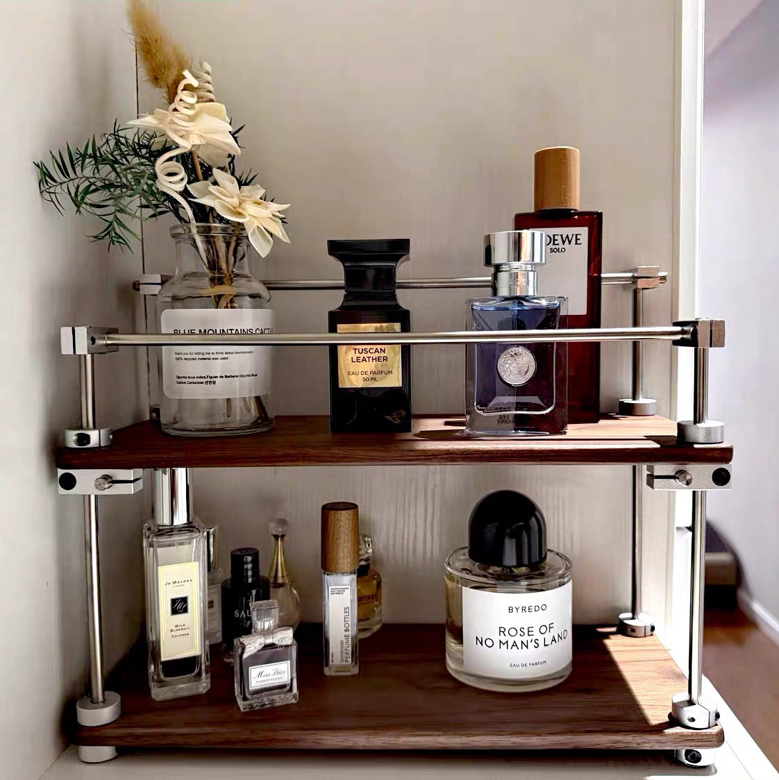 Wooden multi-layer organizer for displaying small essentials