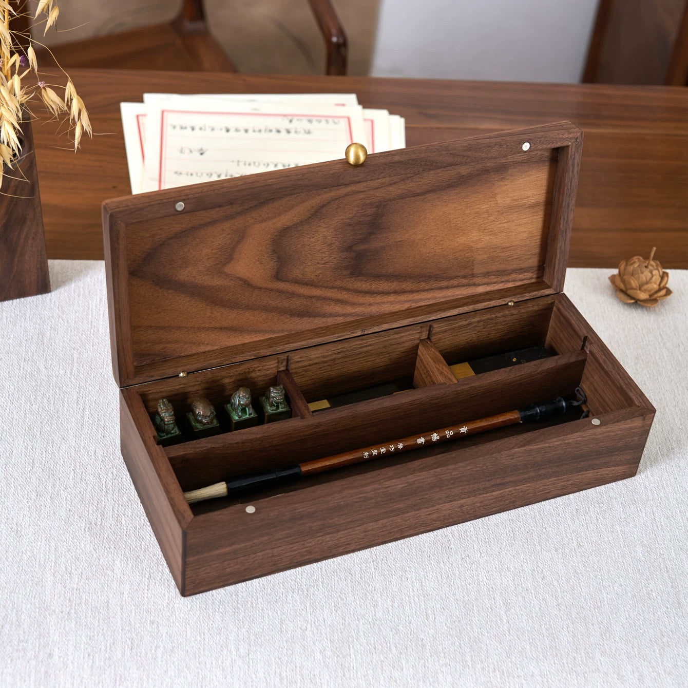 Wooden organizer case with lid for desk and home use